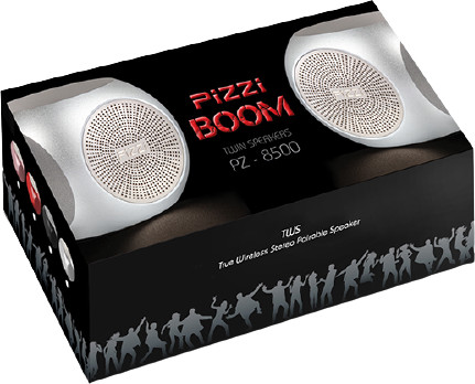 זוג רמקולים ניידים מיני Bluetooth עוצמתיים במיוחד PiZZi פיצי PiZZi Boom (כסוף-זוג)
