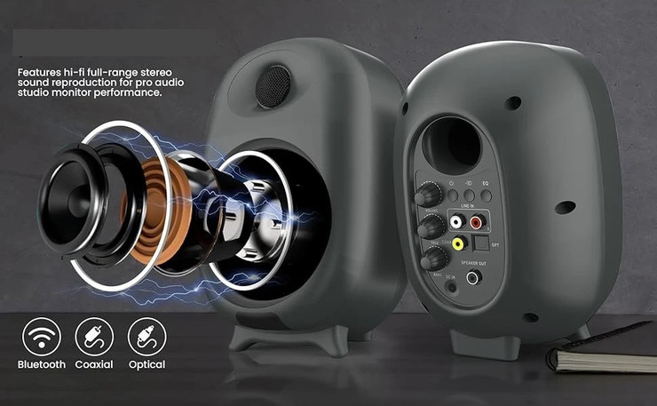 סט זוג רמקולים PROTEC DM511 80W עם Bluetooth וחיבורים Optical / Coaxial