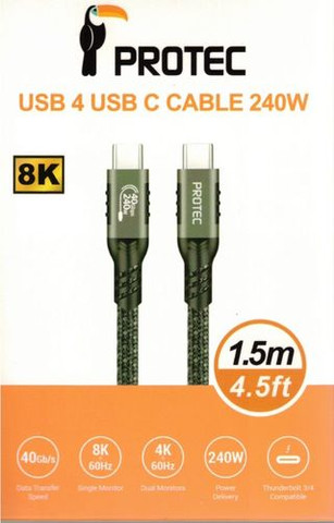 כבל USB4 מהיר 240W אורך 1.5 מטר – תומך 8K, קצב 40Gbps, חיבור USB-C