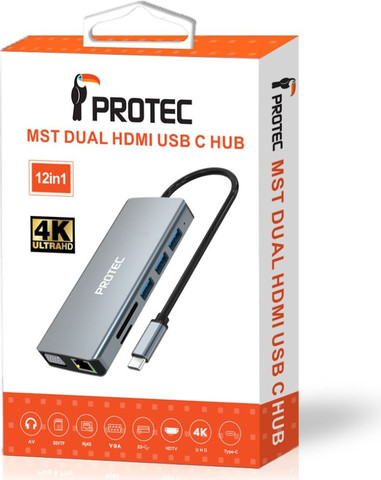 PROTEC DM300 – תחנת עגינה ומפצל Type-C 12 ב-1 עם HDMI כפול, רשת וטעינה מהירה