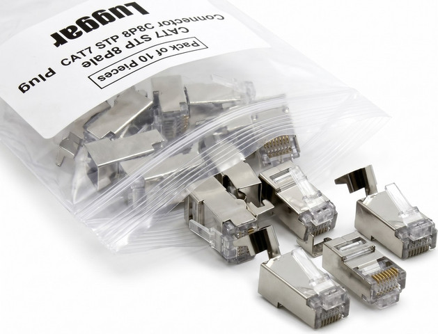 מארז 10 קונקטורים RJ45 CAT7 STP מבית Luggar – דגם EZ Plug למעבר גידים מהיר