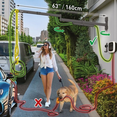 זרוע מתקפלת להובלת כבל טעינה לרכב חשמלי 160 ס"מ Barkan ברקן EV160WM2