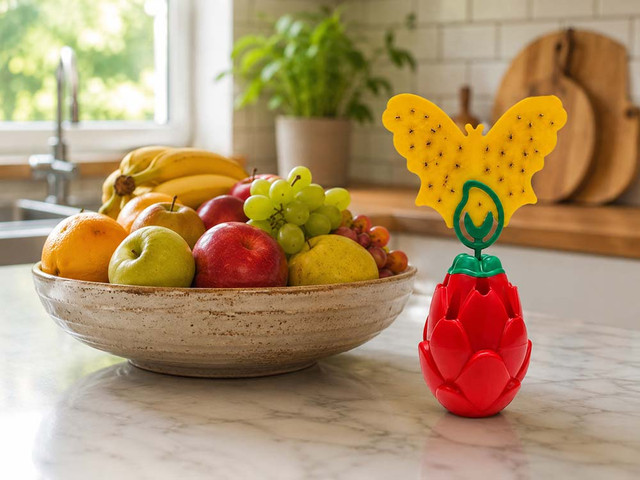 מלכודת לזבובי פירות Dragon Fruit – ערכה כפולה עם פיתיון ולוחות דבק