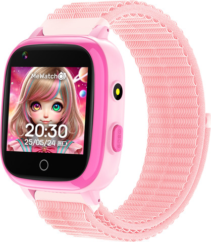 MeWatch L12 Prime Pink +  שעון חכם לילדים + רצועת בד שחורה + רצועת בד ורודה+ סים מובנה
