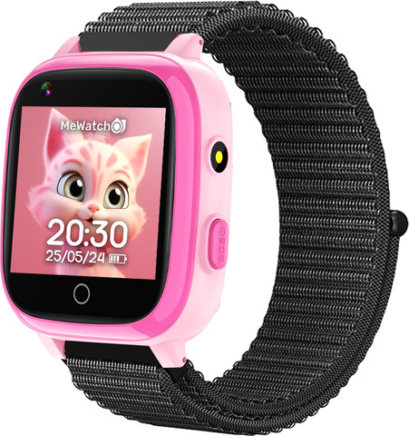 MeWatch L12 Prime Pink +  שעון חכם לילדים + רצועת בד שחורה + רצועת בד ורודה+ סים מובנה