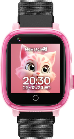 MeWatch L12 Prime Pink +  שעון חכם לילדים + רצועת בד שחורה + רצועת בד ורודה+ סים מובנה