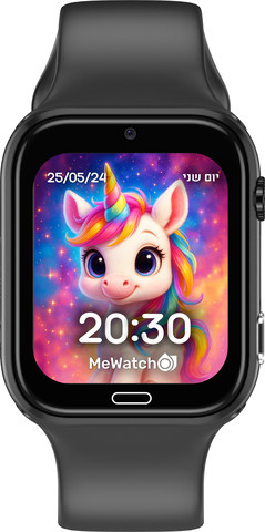 MeWatch K12 Light Black +שעון חכם לילדים + רצועת בד שחורה + רצועת בד ורודה + סים מובנה LBS