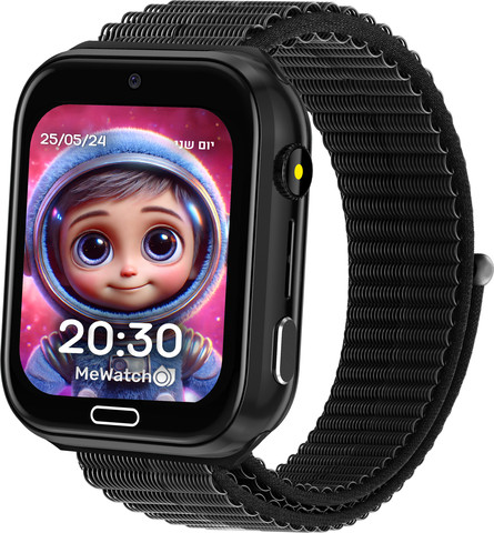 MeWatch K12 Light Black +שעון חכם לילדים + רצועת בד שחורה + רצועת בד ורודה + סים מובנה LBS