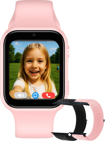 MeWatch K12 Light Pink שעון חכם לילדים + רצועת בד שחורה + רצועת בד ורודה + סים מובנה LBS