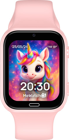 MeWatch K12 Light Pink שעון חכם לילדים + רצועת בד שחורה + רצועת בד ורודה + סים מובנה LBS