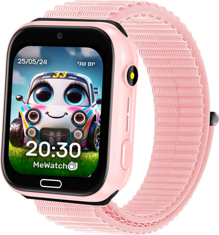 MeWatch K12 Light Pink שעון חכם לילדים + רצועת בד שחורה + רצועת בד ורודה + סים מובנה LBS