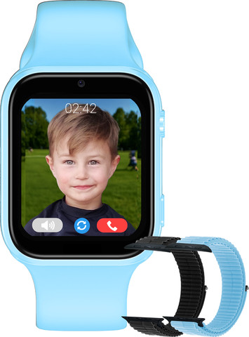 MeWatch K12 Light Blue שעון חכם לילדים + רצועת בד שחורה + רצועת בד כחולה + סים מובנה LBS