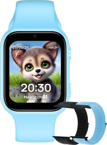 MeWatch K12 Light Blue שעון חכם לילדים + רצועת בד שחורה + רצועת בד כחולה + סים מובנה LBS