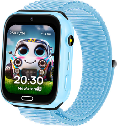 MeWatch K12 Light Blue שעון חכם לילדים + רצועת בד שחורה + רצועת בד כחולה + סים מובנה LBS