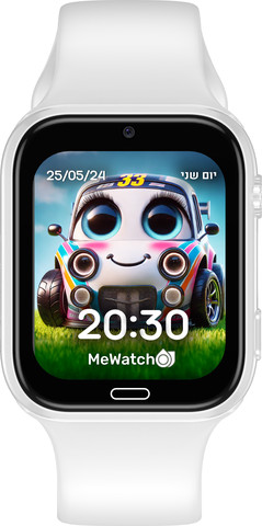 MeWatch K12 Light white שעון חכם לילדים + רצועת בד שחורה + רצועת בד ורודה + סים מובנה LBS