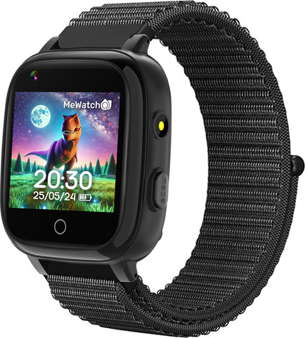 MeWatch L12 Prime Black + שעון חכם לילדים + רצועת בד שחורה + רצועת בד ורודה + סים מובנה
