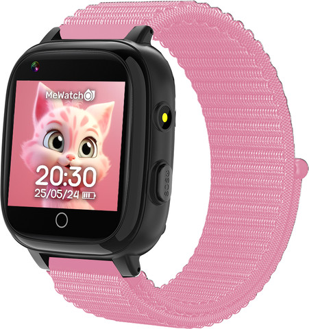 MeWatch L12 Prime Black + שעון חכם לילדים + רצועת בד שחורה + רצועת בד ורודה + סים מובנה