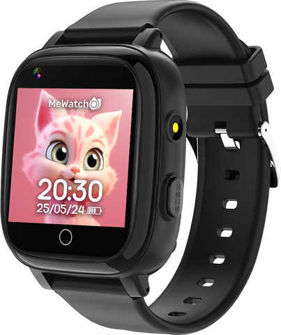 MeWatch L12 Prime Black + שעון חכם לילדים + רצועת בד שחורה + רצועת בד ורודה + סים מובנה