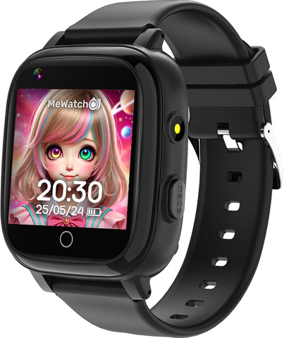 MeWatch L12 Prime Black + שעון חכם לילדים + רצועת בד שחורה + רצועת בד ורודה + סים מובנה