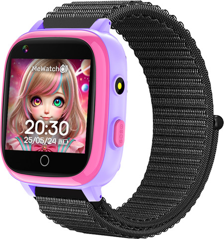 MeWatch L12 Prime Purple שעון חכם לילדים + רצועת בד סגולה + רצועת בד שחורה + סים מובנה LBS