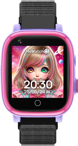 MeWatch L12 Prime Purple שעון חכם לילדים + רצועת בד סגולה + רצועת בד שחורה + סים מובנה LBS