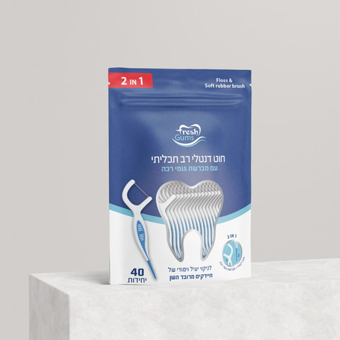 חוט דנטלי רב תכליתי 2 ב-1 עם מברשת גומי רכה | 40 יחידות