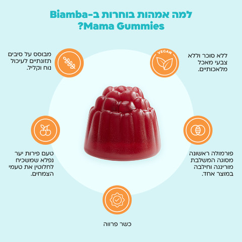 Biamba Mama Gummies סוכריות גומי שילוב של מורינגה וחילבה בטעם פירות יער