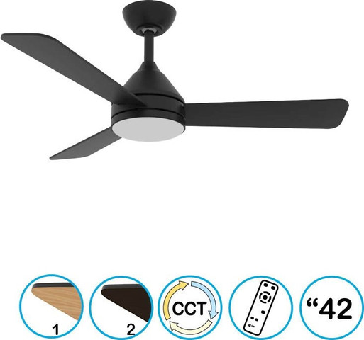 מאוורר תקרה 42" כולל שלט ותאורת Norther LED נורטר Young שחור משולב עץ בהיר