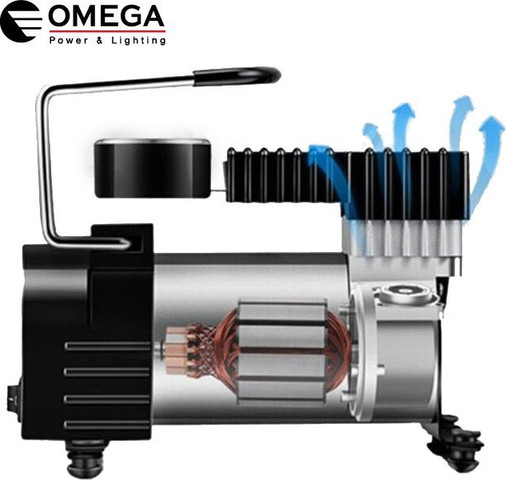 מדחס אוויר 12V מתכת עוצמתי 150 PSI כולל שעון לחץ - OMEGA OM-ACM-150
