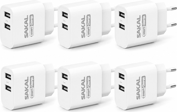 מארז 6 מטעני קיר USB עם 2 יציאות 2.4A – מתאים ל-iPhone, Galaxy ומכשירים נוספים