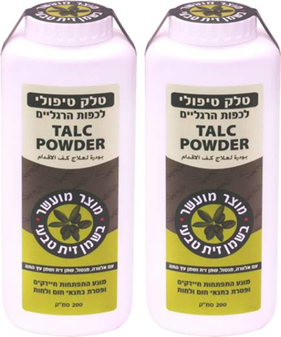 טלק טיפולי לכפות רגליים מועשר בשמן זית, אלוורה, שמן מנטה ושמן עץ התה מארז זוג