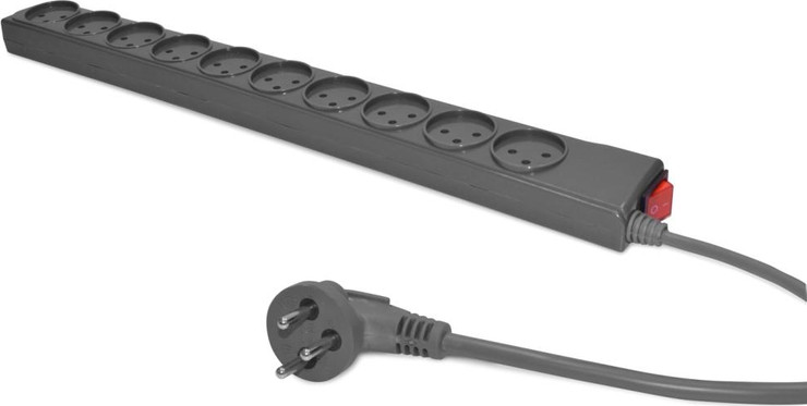 רב שקע 10 יציאות עם מתג וכבל באורך מטר דגם XSS-101 GRAY