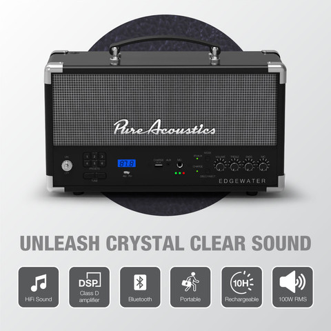 רמקול סטריאו נייד בלוטוס סטריאו 100W עם DSP דגם EDGEWATER-BLACK