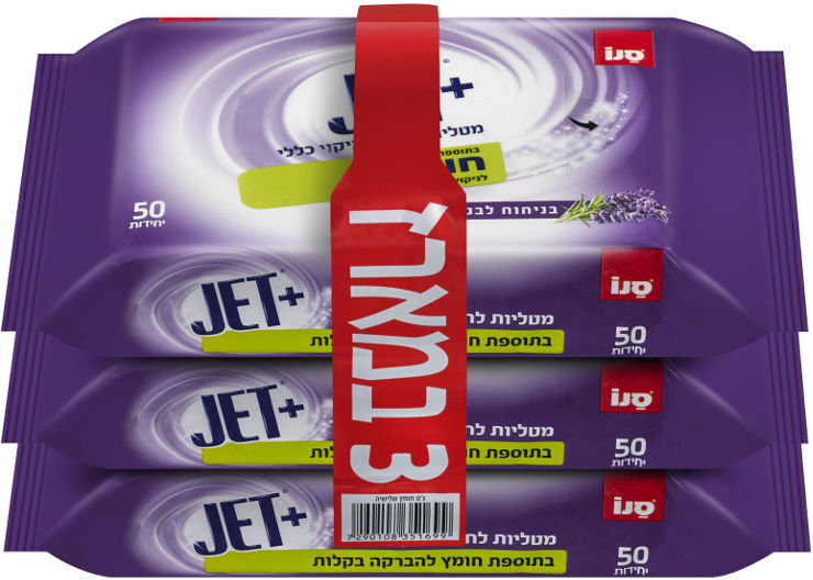 JET+ מטליות לחות לניקוי כללי בתוספת חומץ להברקה בקלות