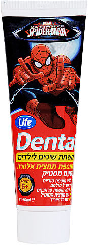 DENTAL משחת שיניים לילדים בתוספת תמצית אלוורה בטעם מסטיק לגילאי 6 ומעלה - ספיידרמן