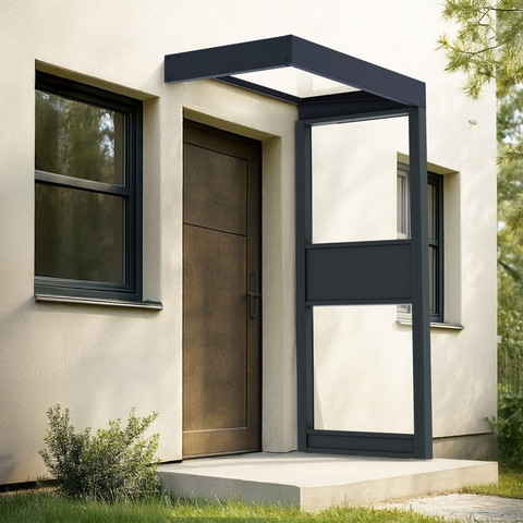גגון Sophia אפור שקוף 1X1.6 עם קיר צד אחד מבית פלרם - Canopia