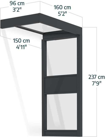 גגון Sophia אפור שקוף 1X1.6 עם קיר צד אחד מבית פלרם - Canopia