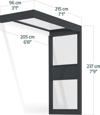 גגון Sophia אפור שקוף 1X2.2 עם קיר צד אחד מבית פלרם - Canopia