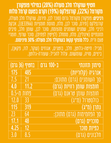 X חטיף שוקולד במילוי פופקורן מקורמל קורנפלקס וקרם בטעם קרמל מלוח