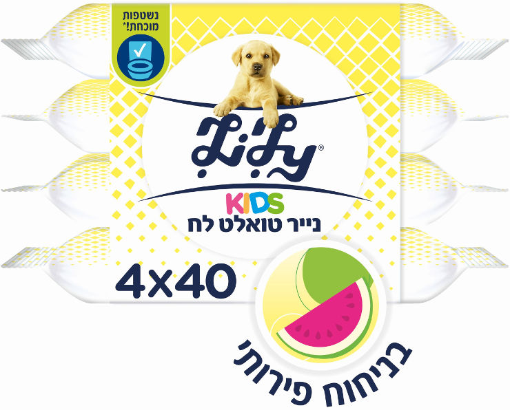 נייר טואלט לח נשטף באסלה בניחוח פירותי מתאים לעורם של ילדים מארז