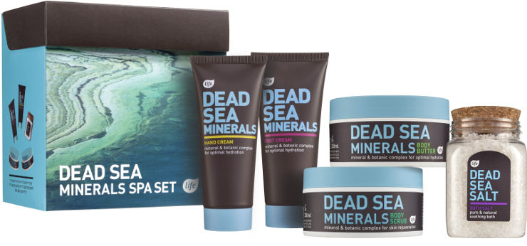 DEAD SEA מארז קרם ידיים + קרם רגליים + חמאת גוף + סקראב גוף + מלח אמבט