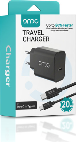 מטען בית מהיר טייפסי OMC 20W + כבל טייפ סי לטייפ סי