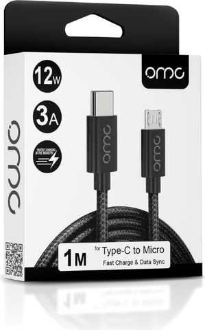 כבל בד טייפסי למיקרו 1m - omc 12W 3A