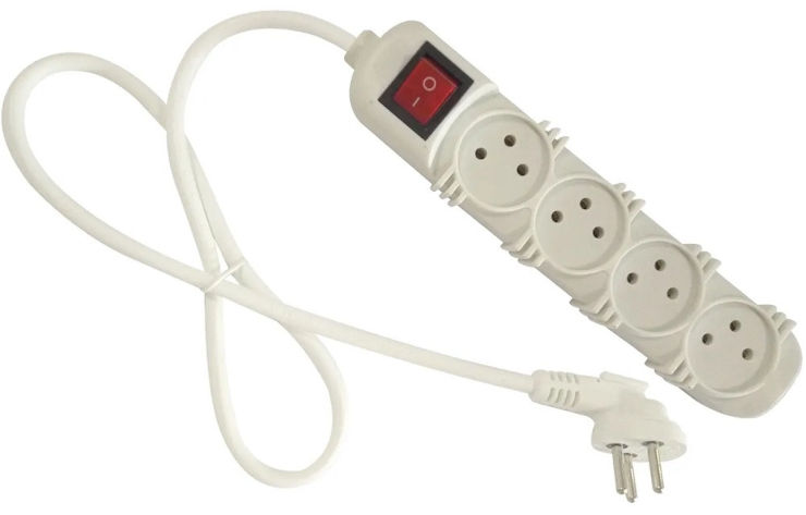 רב שקע 4 יציאות כולל מפסק וכבל באורך 1 מטר Electro Hanan אלקטרו חנן 5941