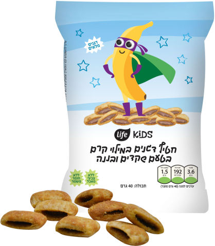 לייף קידס חטיף ממולא בקרם שקדים ובטעם בננה