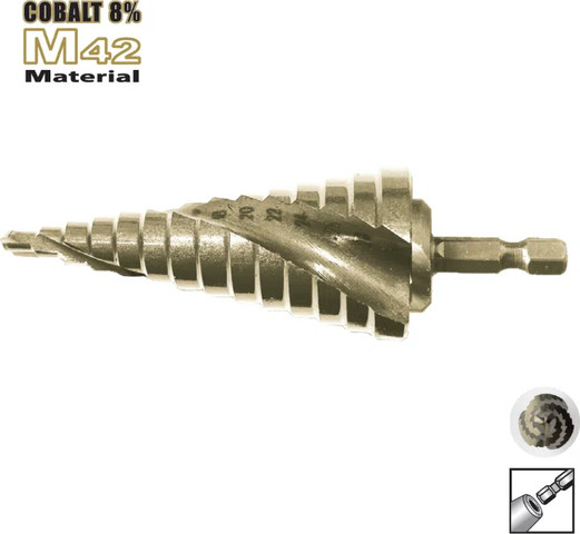 מקדח מדורג סופר קובלט M42 1/4" HEX 4-30 מ"מ | B.Tech