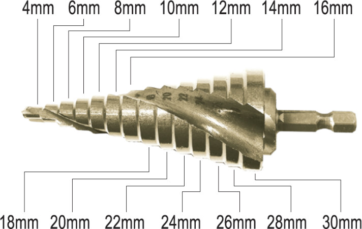 מקדח מדורג סופר קובלט M42 1/4" HEX 4-30 מ"מ | B.Tech