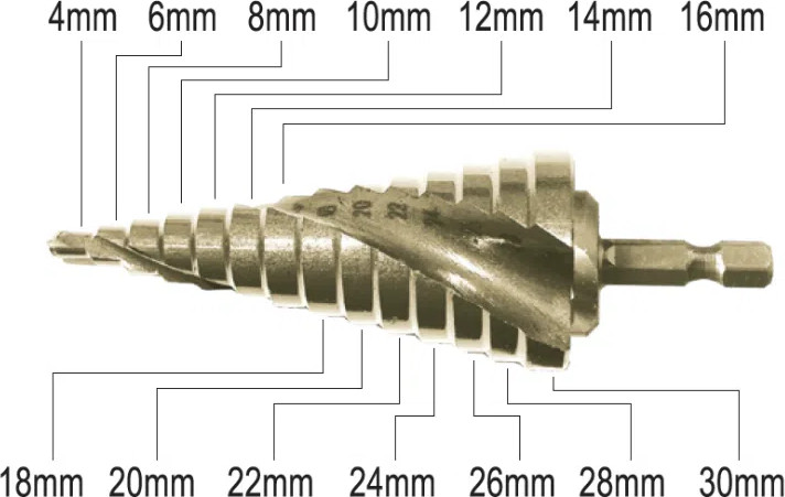 מקדח מדורג סופר קובלט M42 1/4" HEX 4-30 מ"מ | B.Tech
