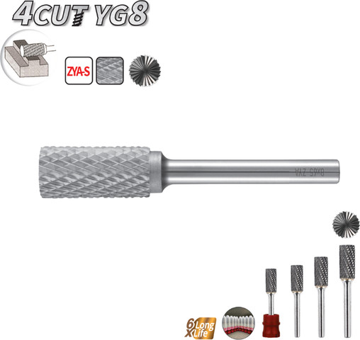 פצירת וידיה YG8 4CUT מסתובבת ZYA-S – גליל קצר עם קצה | B.Tech