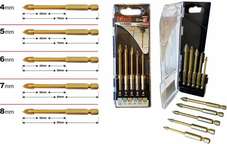 סט מקדחי אימפקט 2X 4T המקורי – 5 יח' לשיש | B.Tech